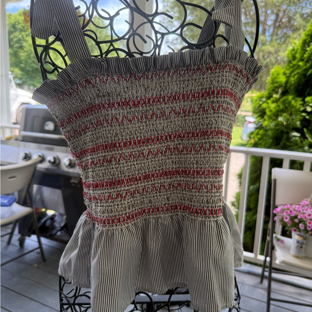 Style Envy Red and White Smocked Tank Top